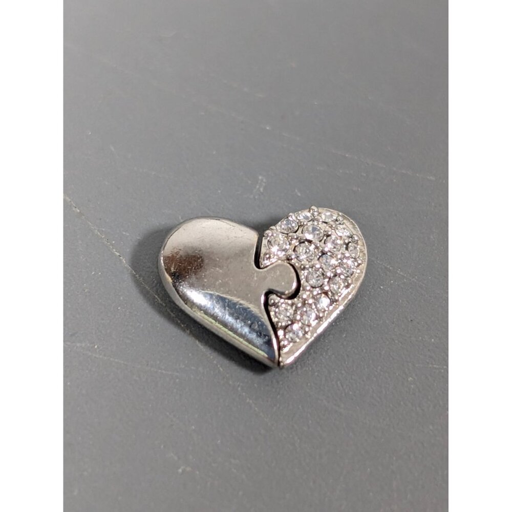 Origami Owl‎ Two Piece Heart Floating Charm Puzzle Piece Rhinestone Pave